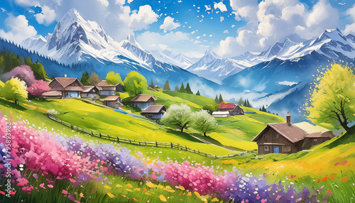 山里の春の風景