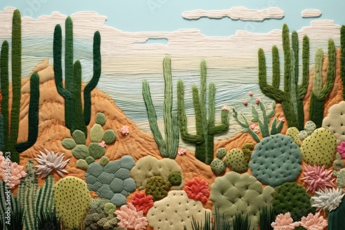 Wallpaper Mural Minimal cactus on the dune landscape outdoors pattern. Torontodigital.ca