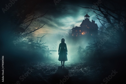 Haunting TV show poster with a gradient from ghostly white to deep grey, setting the tone for a series filled with suspense and supernatural elements