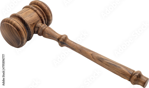 Wooden judge gavel on transparent background