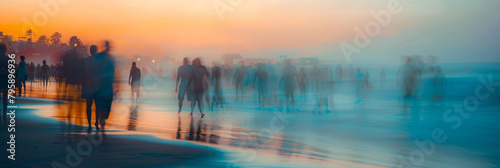 Blurred figures in the beach during long exposure photo