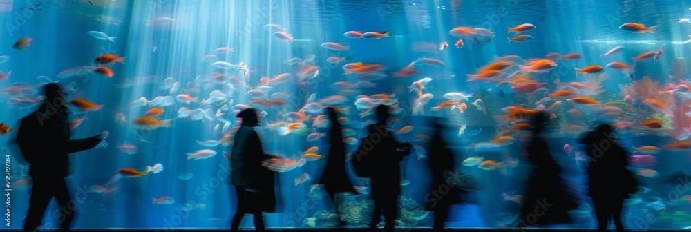 Blurred figures in the aquarium during long exposure