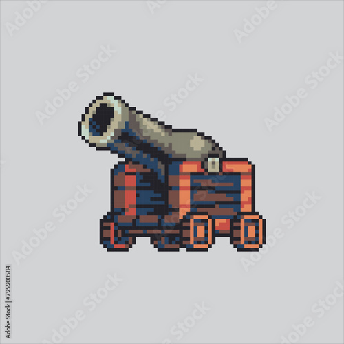 Pixel art illustration Canon. Pixelated Cannon . Iron Cannon war army pixelated for the pixel art game and icon for website and video game. old school retro.