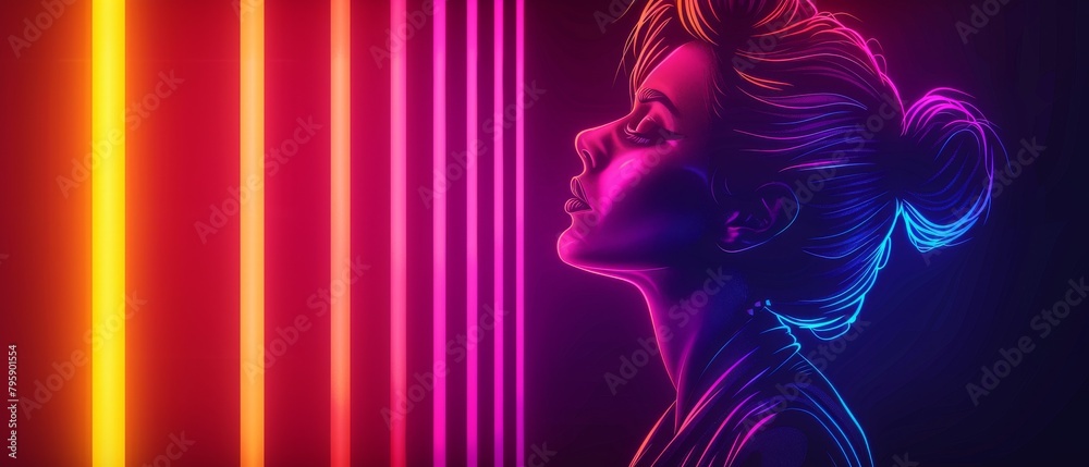 Anime style Cool Girl under Neon Light Backdrop Background Wallpaper
