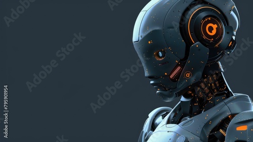 Profile view of humanoid robot with intricate head design against dark background © Artyom