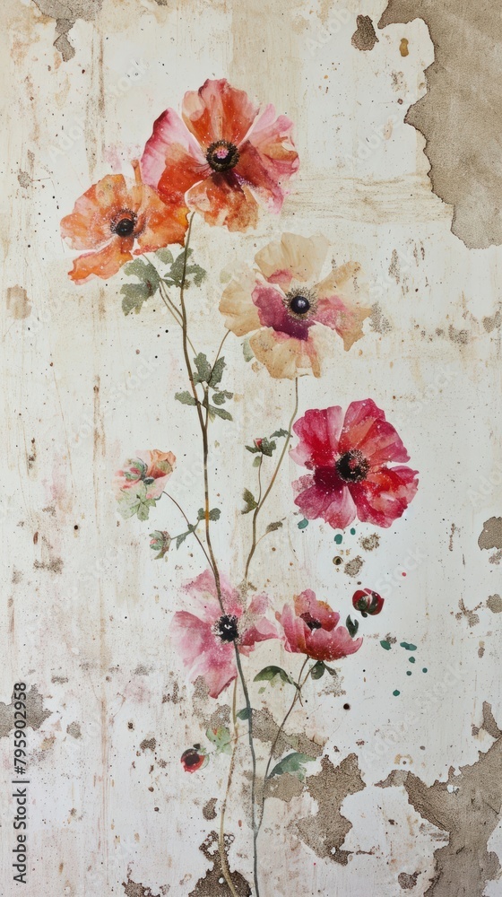 Fototapeta premium Flowers vintage wallpaper painting plant petal.