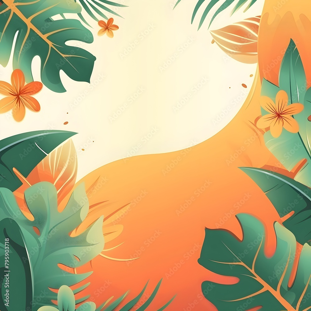 tropical flowers and leaves in orange and green colors tropical flowers and leaves in orange and green colors