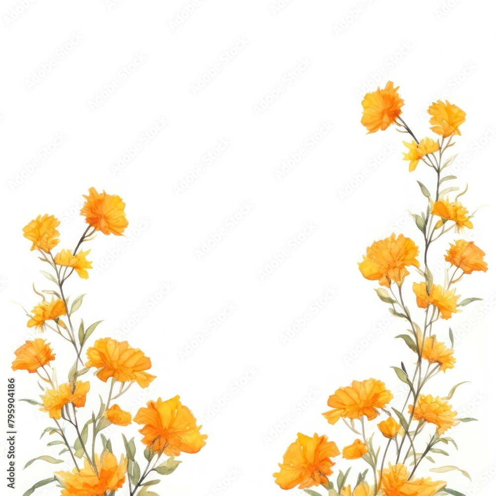 Marigold petals border flower plant white background. Marigold petals border flower plant white background.