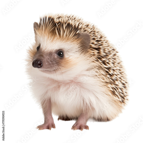 cute young oak brown african pygmy hedgehog isolated on white background