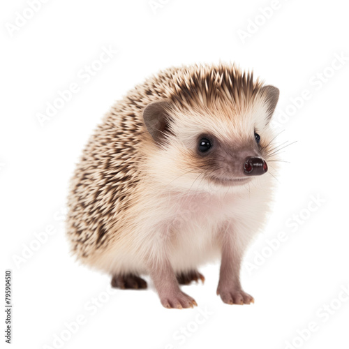 cute young oak brown african pygmy hedgehog isolated on white background photo