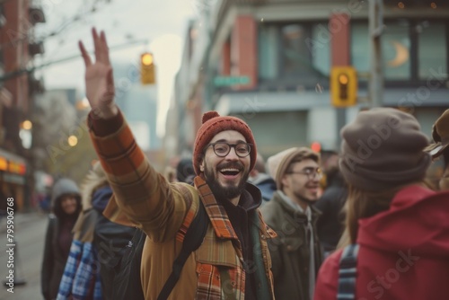 young handsome hipster man in the city streets of european city