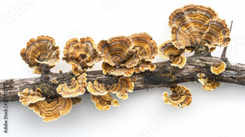 Mushrooms Clustered on Tree Branch photo
