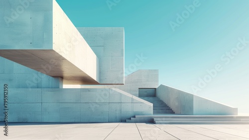 Modern minimalist architecture with geometric structures and sky