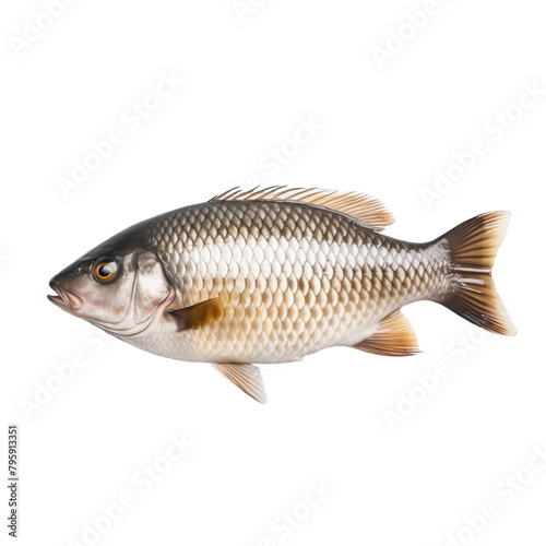 freshly freshwater fish crucian carp in plate isolated on white background
