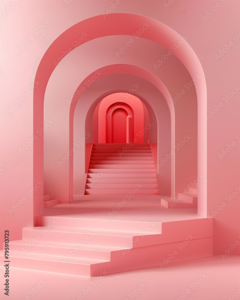 Sequence of arches in pink tones