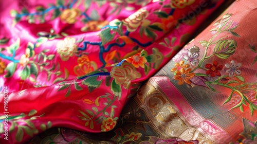 Pink silk scarf with floral pattern
