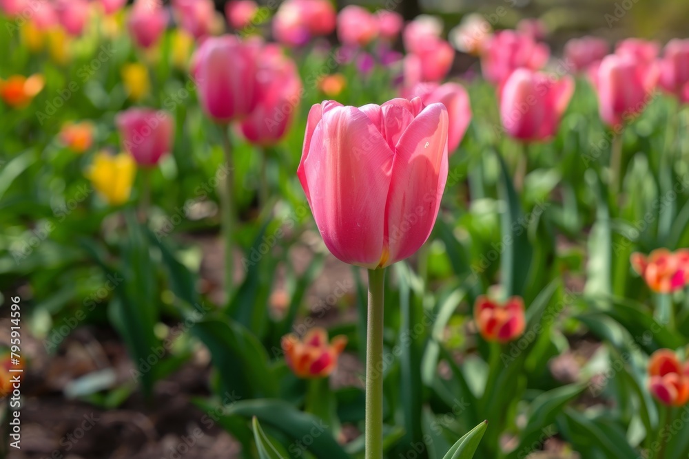 Close-up of tulip on a floral field background