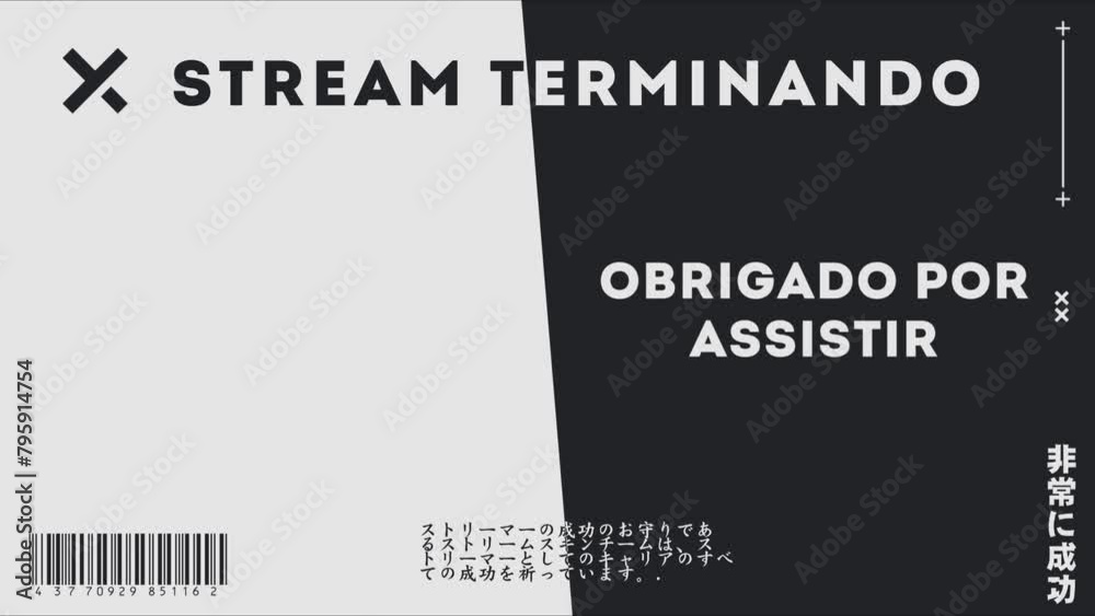 stream terminando overlay moderno, sobreposição minimalista para stream, background preto e branco video animado em loop
