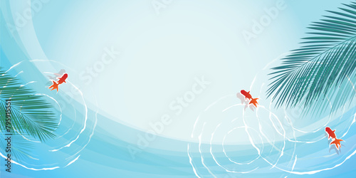 金魚　和柄　ヤシ　背景	