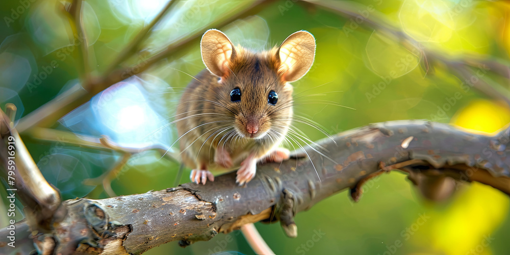 cute little mouse on the branch, generative AI cute little mouse on the branch, generative AI