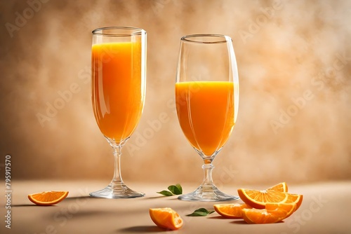 Delight in the beauty of transparency with an HD image capturing a crystal-clear glass filled with refreshing orange juice, set against a neutral backdrop