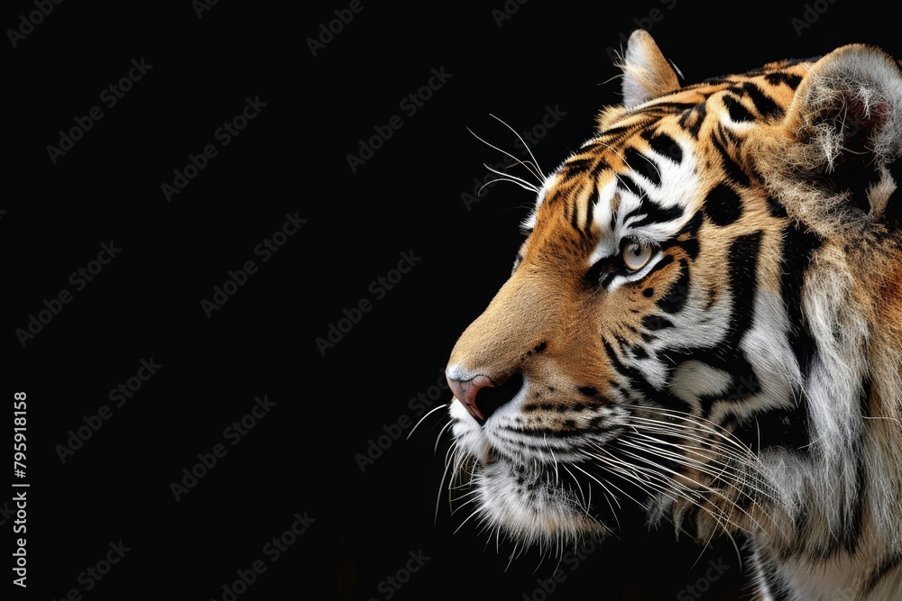 Profile of tiger on black Profile of tiger on black