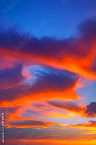 夕焼けの青空で雲が赤く染まる © sky studio