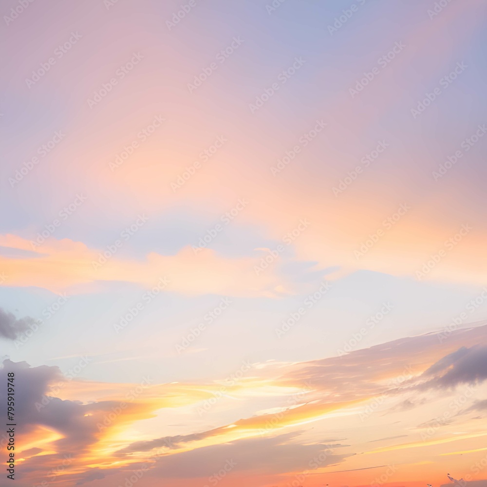 夕焼けの淡いオレンジと水色の爽やかな空