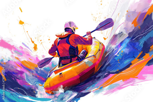 Poster of epic rafting sport in minimalist abstract multicolour illustration.