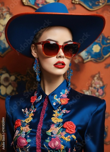 portrait of a woman in a hat and sunglasses © AmaroC