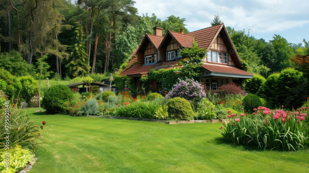 a house with a beautiful and spacious garden and clear skies a house with a beautiful and spacious garden and clear skies