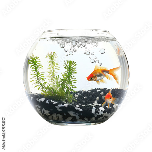 goldfish with bubbles in aquarium isolated on white background
