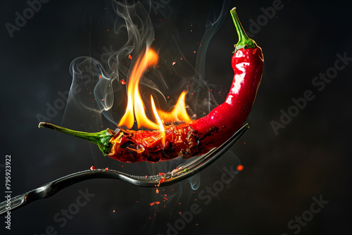 hot chilly on fork with fire