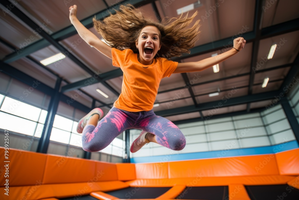 Smiling Young Adventurer Poised for Fun at the Vibrant Trampoline Park, Eagerly Anticipating an Afternoon of Gravity-Defying Leaps and Bounds