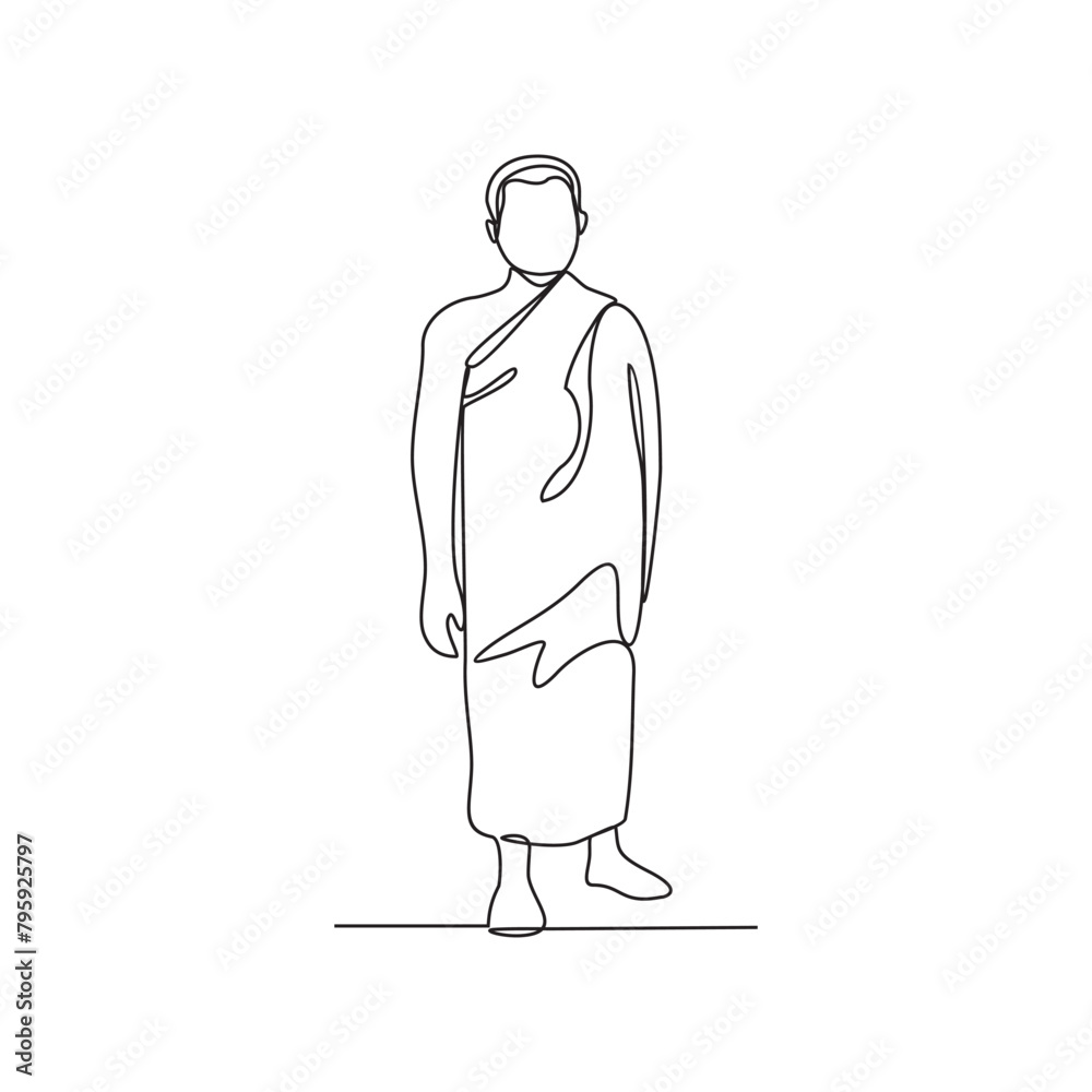 One continuous line drawing of people doing praying during Hajj month. People using ihram for hajj pray activity in simple linear style design concept. Islamic hajj day design vector illustration. One continuous line drawing of people doing praying during Hajj month. People using ihram for hajj pray activity in simple linear style design concept. Islamic hajj day design vector illustration.