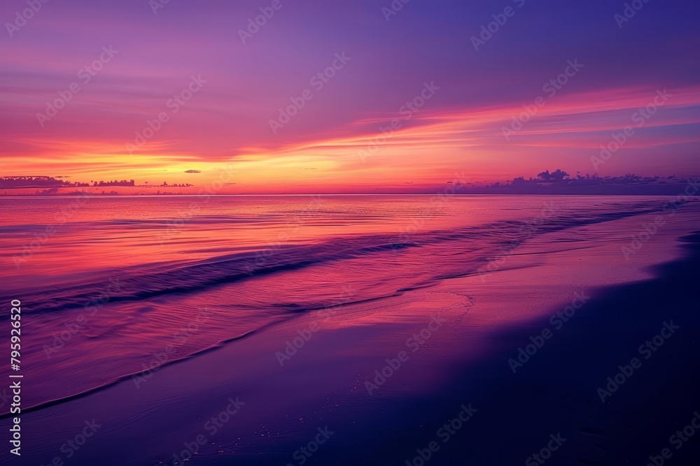 Sunsets at exotic beaches paint the horizon in hues of orange and purple, crafting a perfect backdrop for evening strolls along the soft sands, background concept