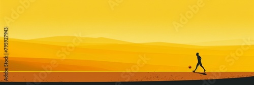 Silhouette of person dribbling in desert - A person dribbles a basketball in a desert road scene, cast in golden yellow hues, evoking perseverance