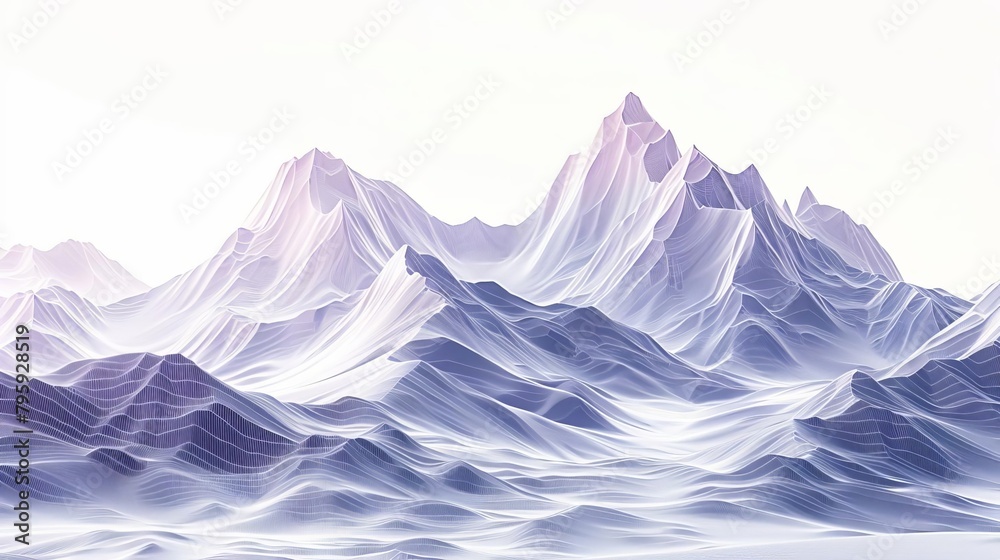 Mountain range with peaks and valleys in a wireframe style