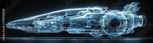Spaceship or futuristic vehicle in a wireframe design