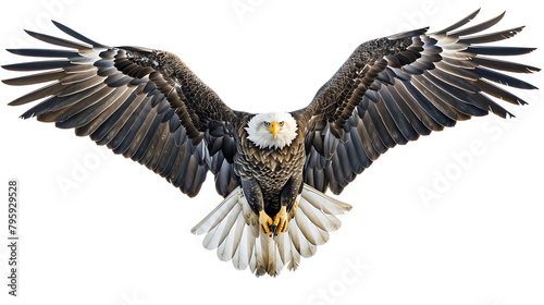  A bald eagle with spread wings flying, vector illustration, white background