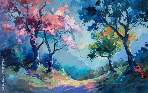 Tree, oil painting, very beautiful artistic background