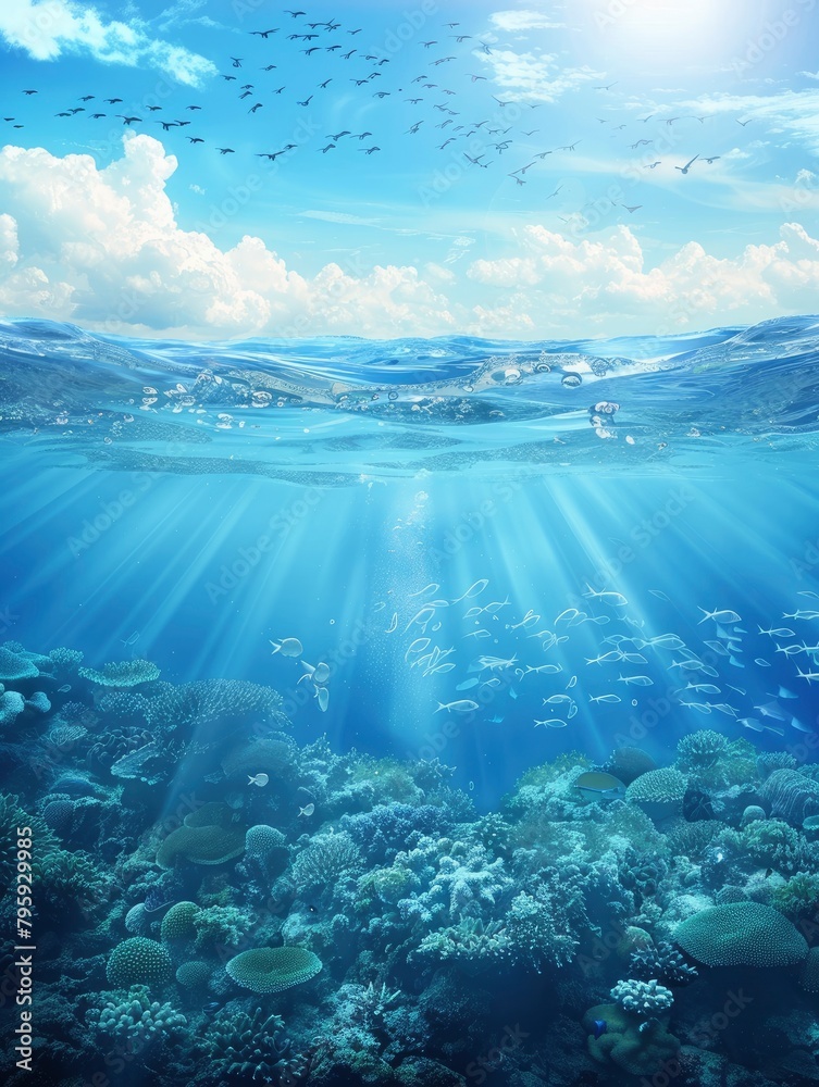 World Oceans Day Poster design, realistic, HD, copy space - generative ai