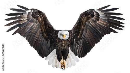  A bald eagle with spread wings flying, vector illustration, white background,