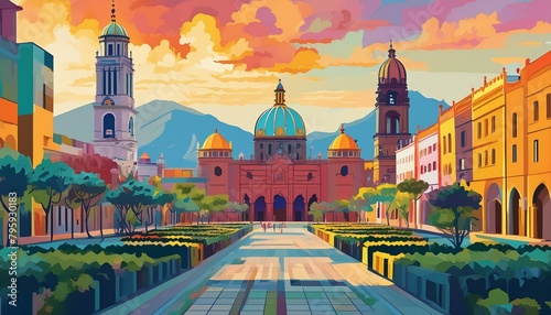 ilustración de iglesia colonial mexicana (imagen 6) photo