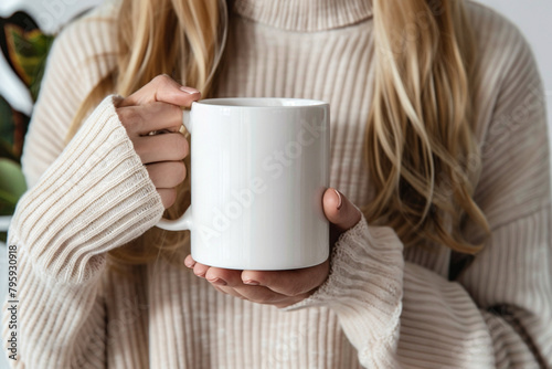 Cup Mockup. Woman with cup of coffee