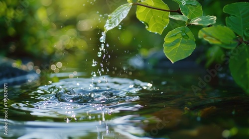 Hands in cupped form taking water from a lake or water source, AI generated image.