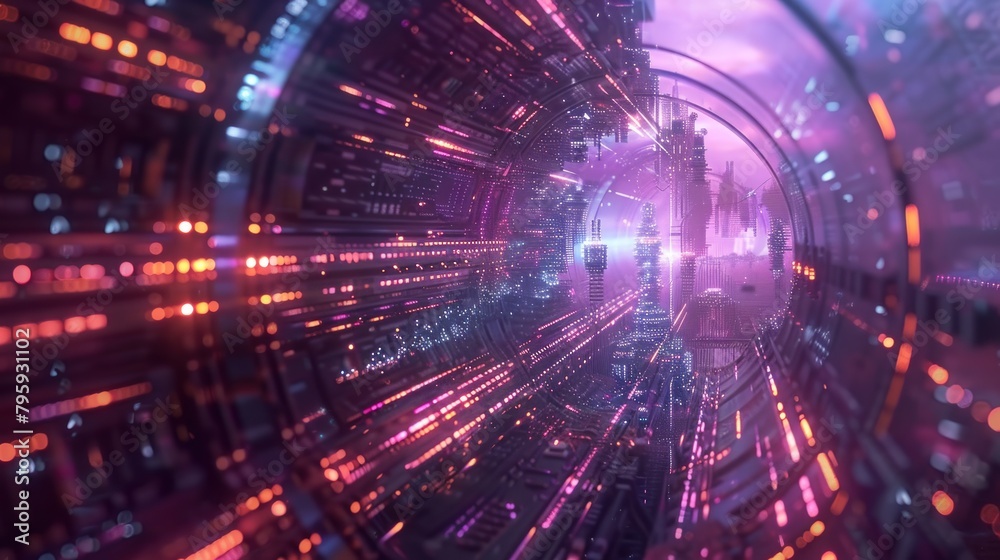 Future city with futuristic hyper loop Gate, digital cyber community, metaverse, or new world globalization generative ai technology.AI generated image. Future city with futuristic hyper loop Gate, digital cyber community, metaverse, or new world globalization generative ai technology.AI generated image.