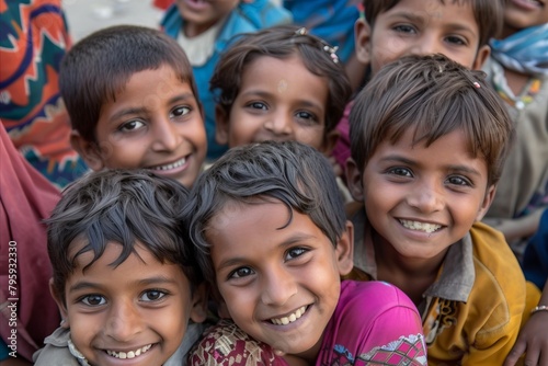 Group of happy indian kids smiling at the camera in Jaipur, India