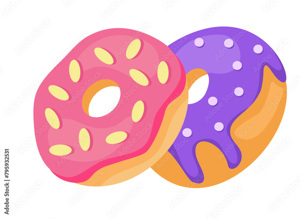 Donuts with glaze. Sweet doughnuts. Donut with Sprinkles Doughnut Vector and Art clip Design. Cartoon donuts with different toppings, delicious sweet desserts. Donuts with glaze. Sweet doughnuts. Donut with Sprinkles Doughnut Vector and Art clip Design. Cartoon donuts with different toppings, delicious sweet desserts.