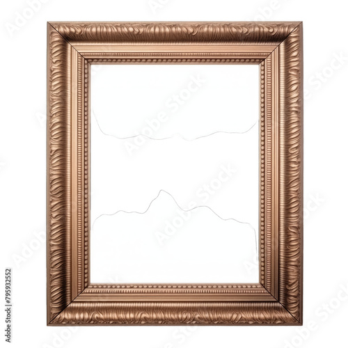 old vertical wide carved bronze wooden picture frame isolated on white background
